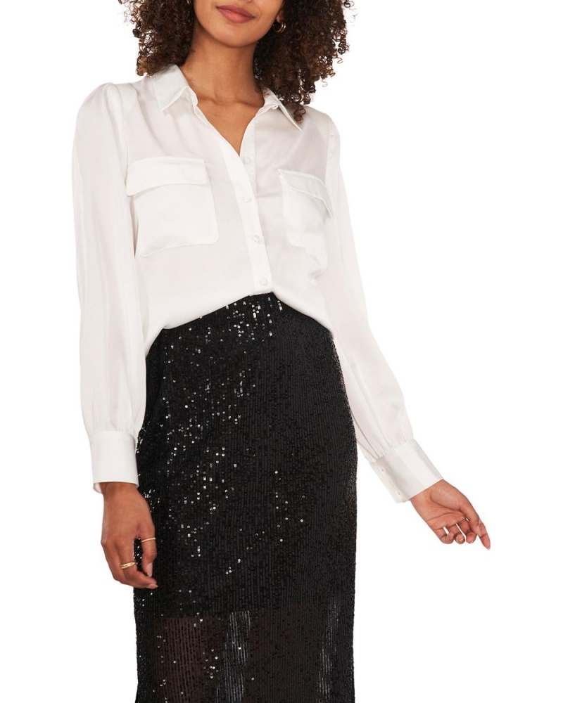 Camisa Vince Camuto Satin Utility Shirt Mujer Blancas | 935-SUNXPL