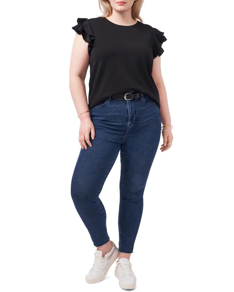 Camiseta Vince Camuto Tiered Ruffle-Sleeve (Plus Size) Mujer Negras | 964-SGDXML