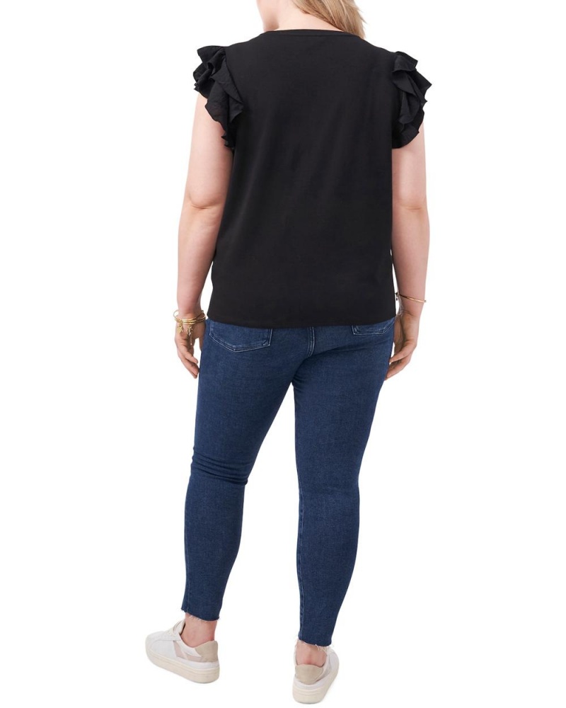 Camiseta Vince Camuto Tiered Ruffle-Sleeve (Plus Size) Mujer Negras | 964-SGDXML