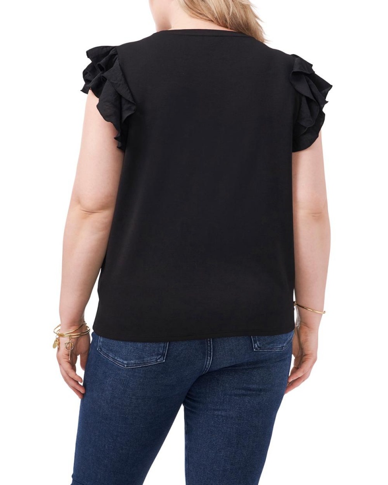 Camiseta Vince Camuto Tiered Ruffle-Sleeve (Plus Size) Mujer Negras | 964-SGDXML