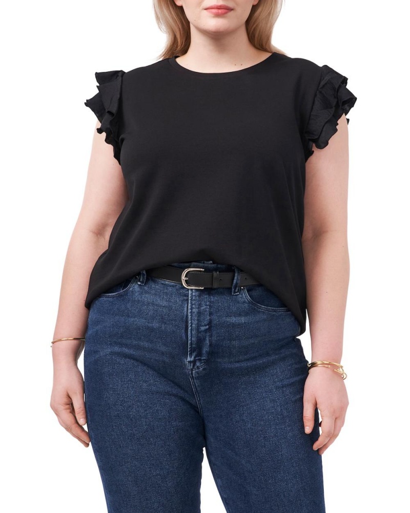 Camiseta Vince Camuto Tiered Ruffle-Sleeve (Plus Size) Mujer Negras | 964-SGDXML