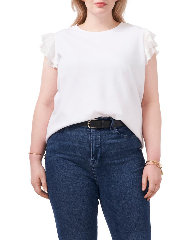 Camiseta Vince Camuto Tiered Ruffle-Sleeve (Plus Size) Mujer Blancas | 541-NLDTRA