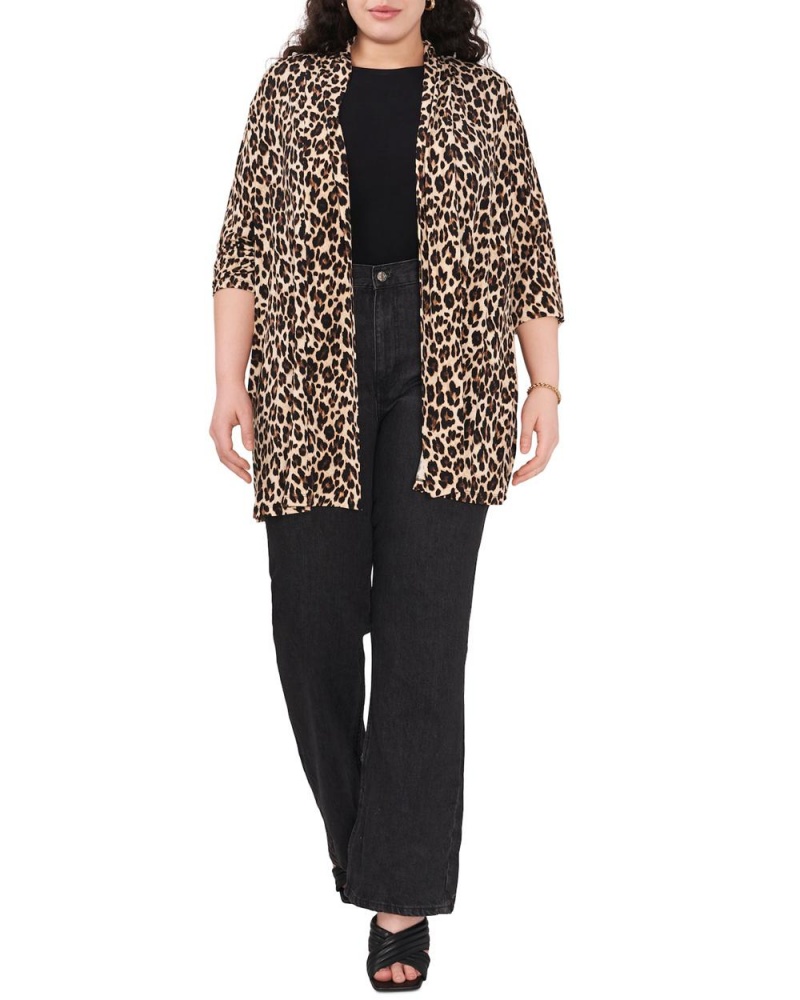 Cárdigan Vince Camuto Leopard-Print Open-Front Cardigan (Plus Size) Mujer Negras Leopardo | 074-VENRHW