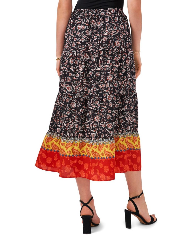 Falda Vince Camuto Border-Print Tiered Mujer Negras | 167-XVFDON