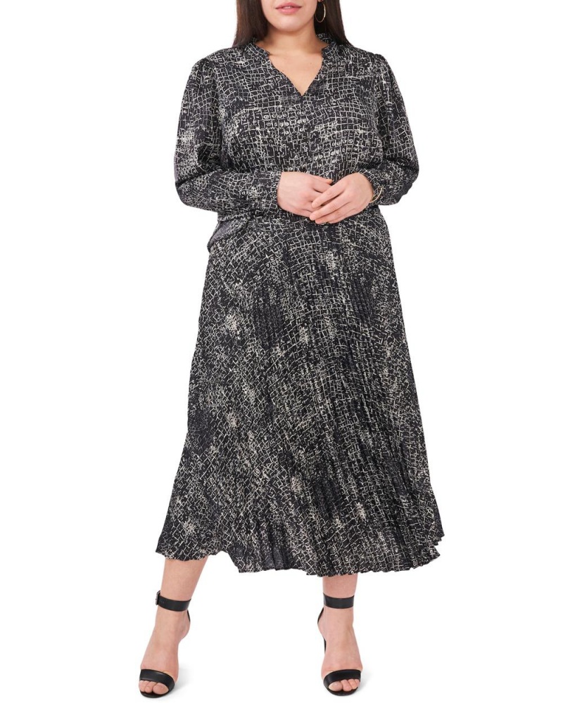 Falda Vince Camuto Croc-Print Plisado Midi (Plus Size) Mujer Negras | 804-TQHJZL