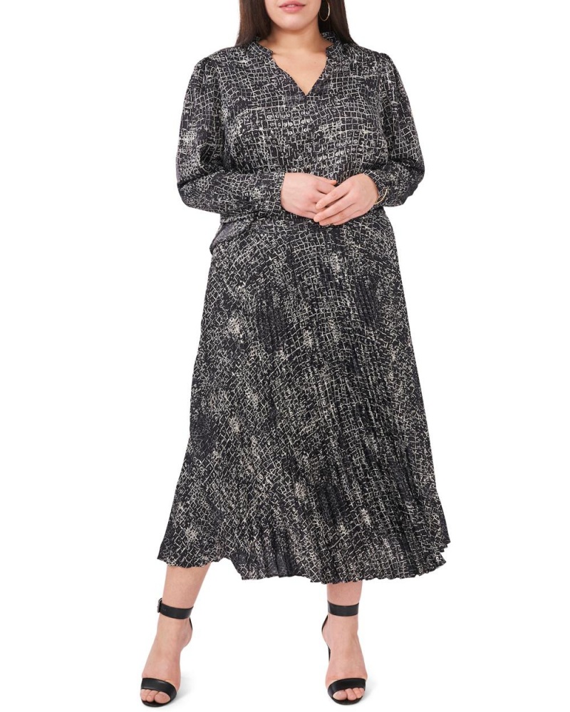 Falda Vince Camuto Croc-Print Plisado Midi (Plus Size) Mujer Negras | 804-TQHJZL