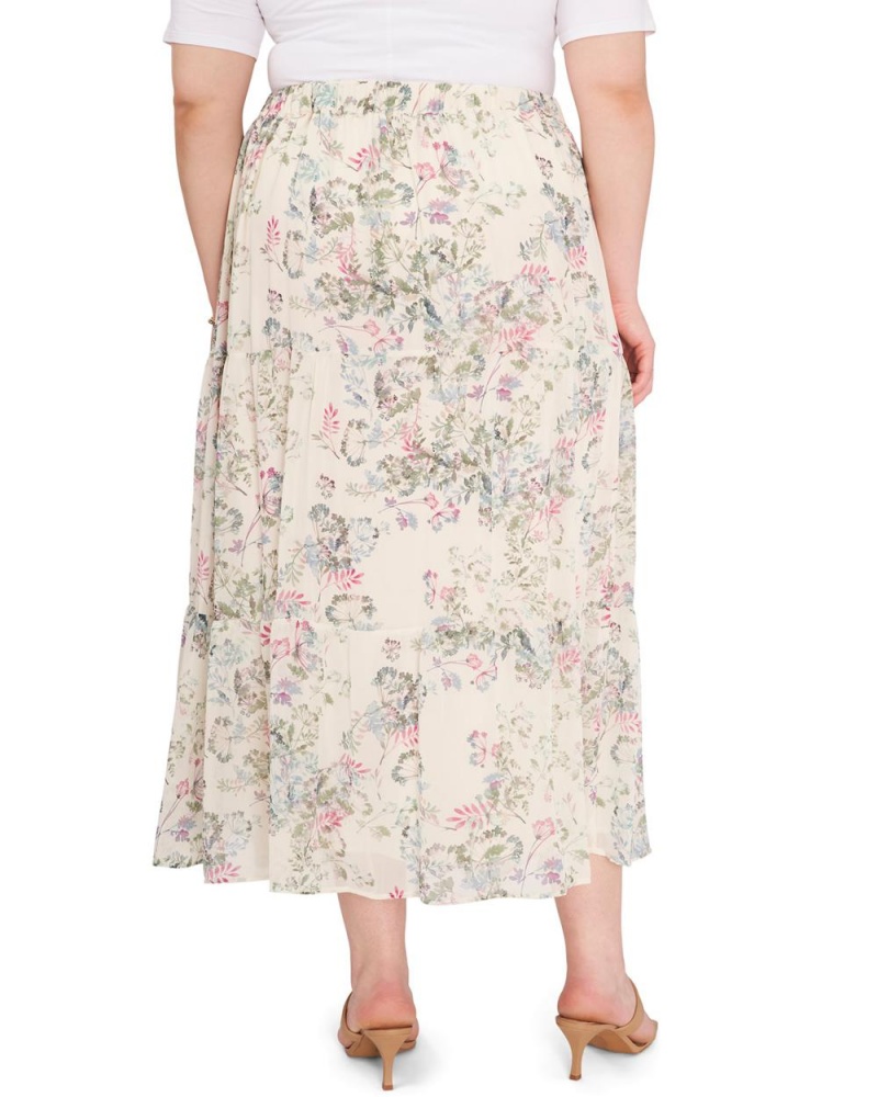 Falda Vince Camuto Dandelion-Print Plisado Maxi (Plus Size) Mujer Blancas | 842-UTFRHB