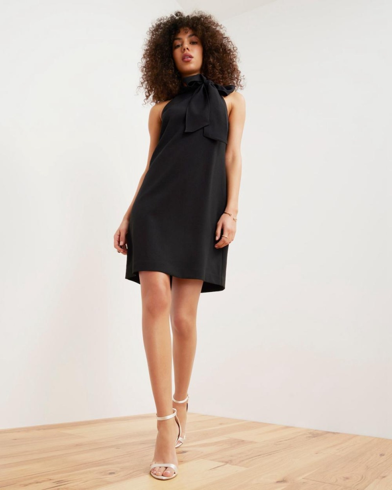 Mini Vestido Vince Camuto Bow-Neck Mujer Negras | 537-UODCIN