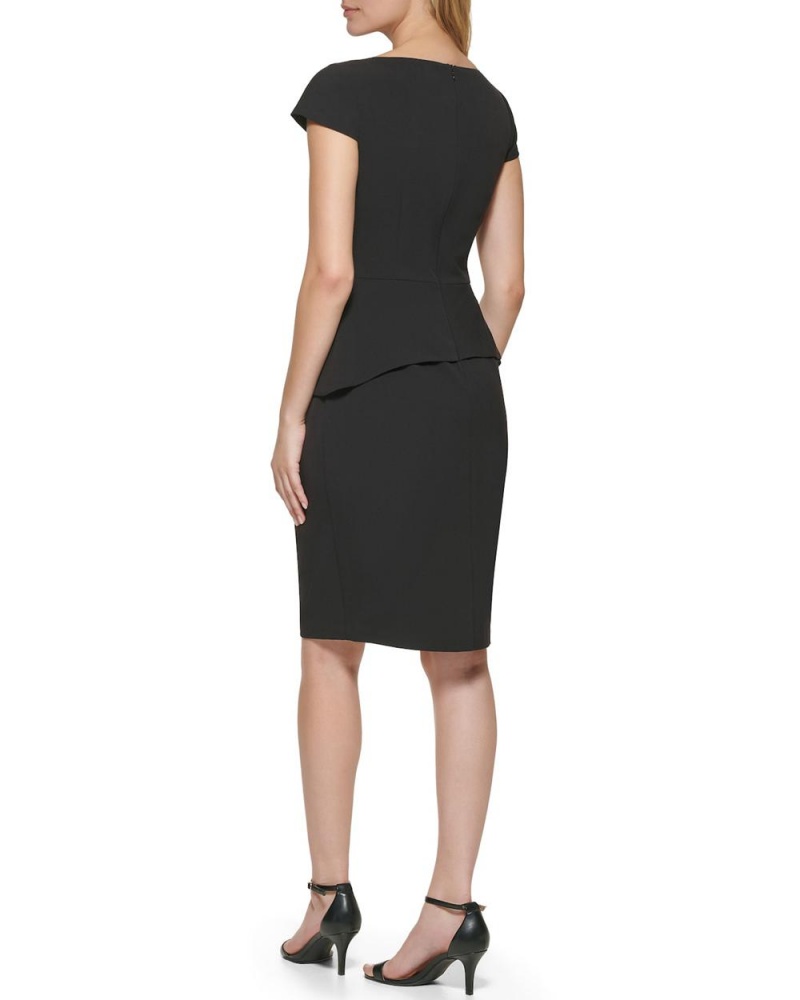 Mini Vestido Vince Camuto Cap-Sleeve Peplum (Petite) Mujer Negras | 271-CVNKFT