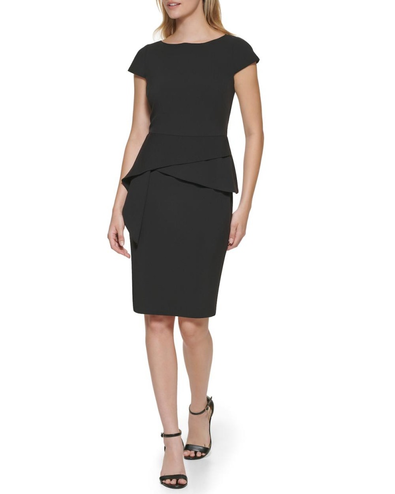 Mini Vestido Vince Camuto Cap-Sleeve Peplum (Petite) Mujer Negras | 271-CVNKFT