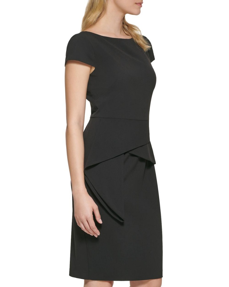 Mini Vestido Vince Camuto Cap-Sleeve Peplum (Petite) Mujer Negras | 271-CVNKFT