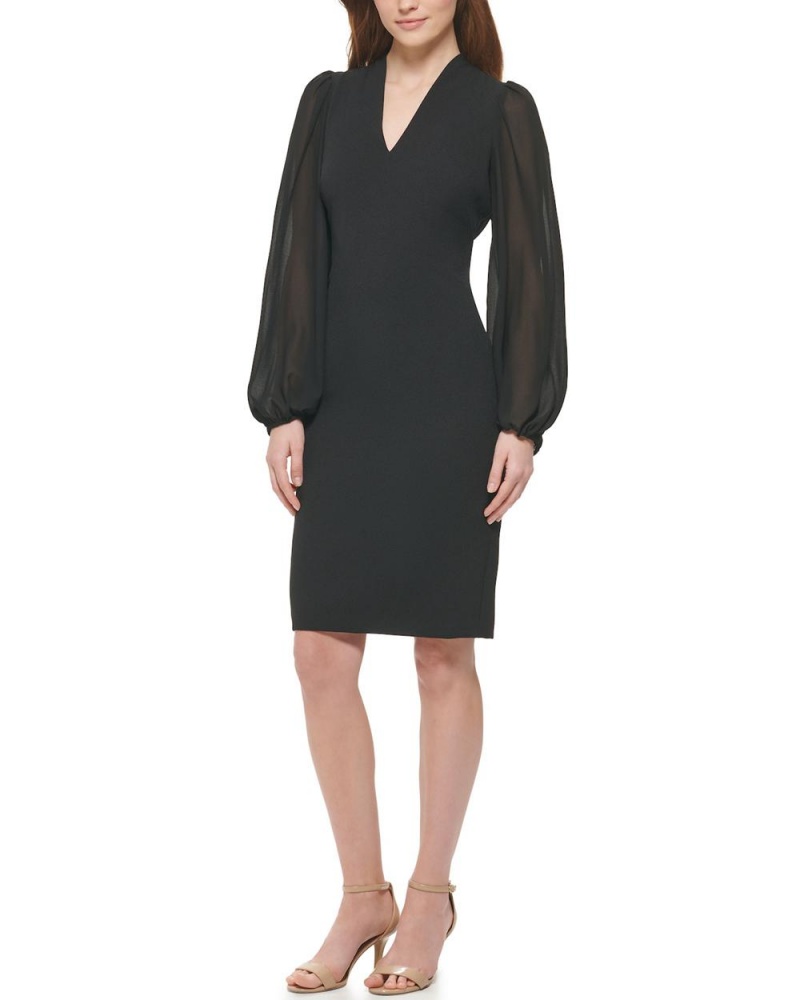 Mini Vestido Vince Camuto Chiffon-Sleeve Sheath Mujer Negras | 043-VRTYME