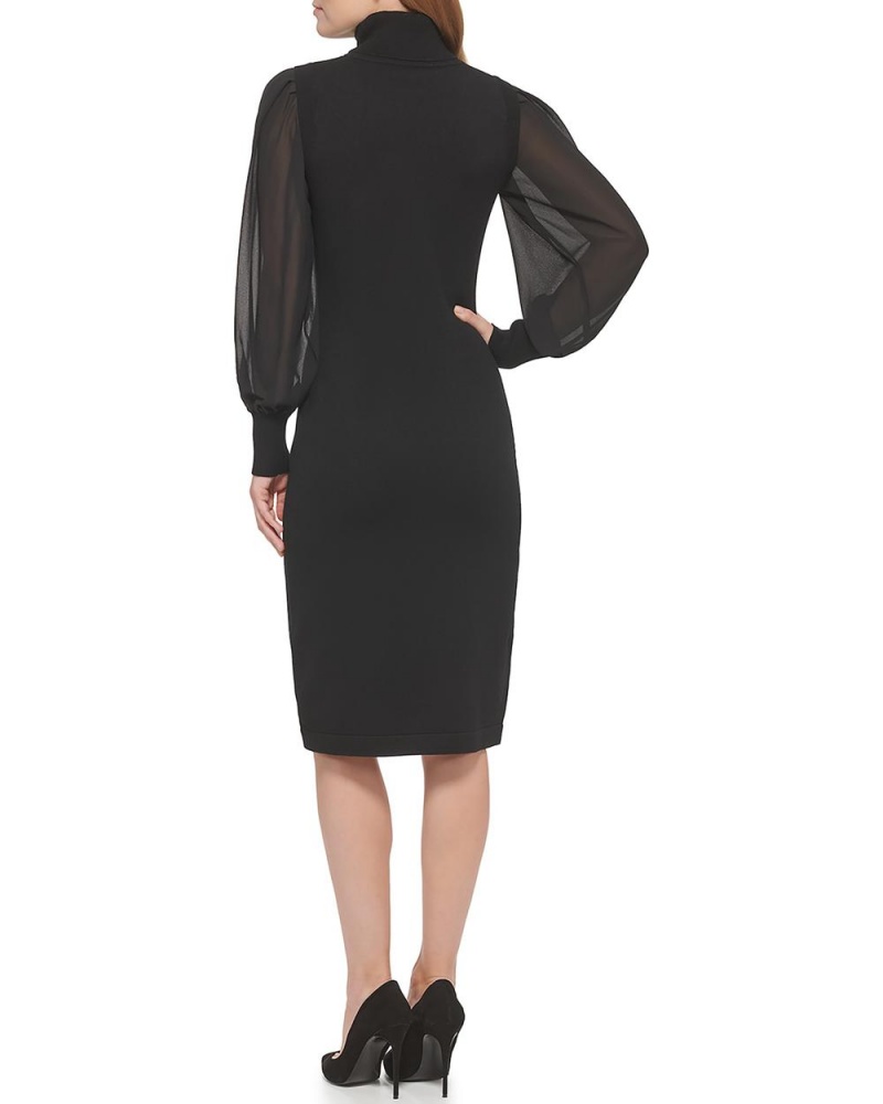 Mini Vestido Vince Camuto Chiffon-Sleeve Turtleneck Mujer Negras | 021-YHAJXG