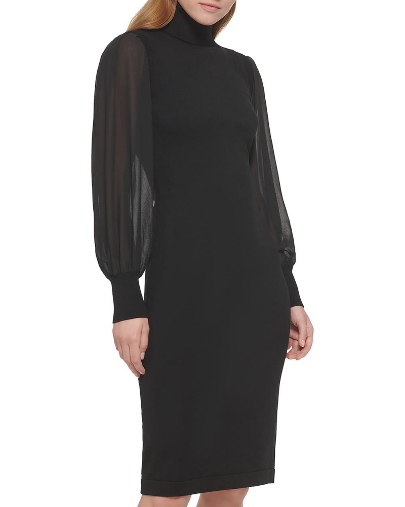 Mini Vestido Vince Camuto Chiffon-Sleeve Turtleneck Mujer Negras | 021-YHAJXG