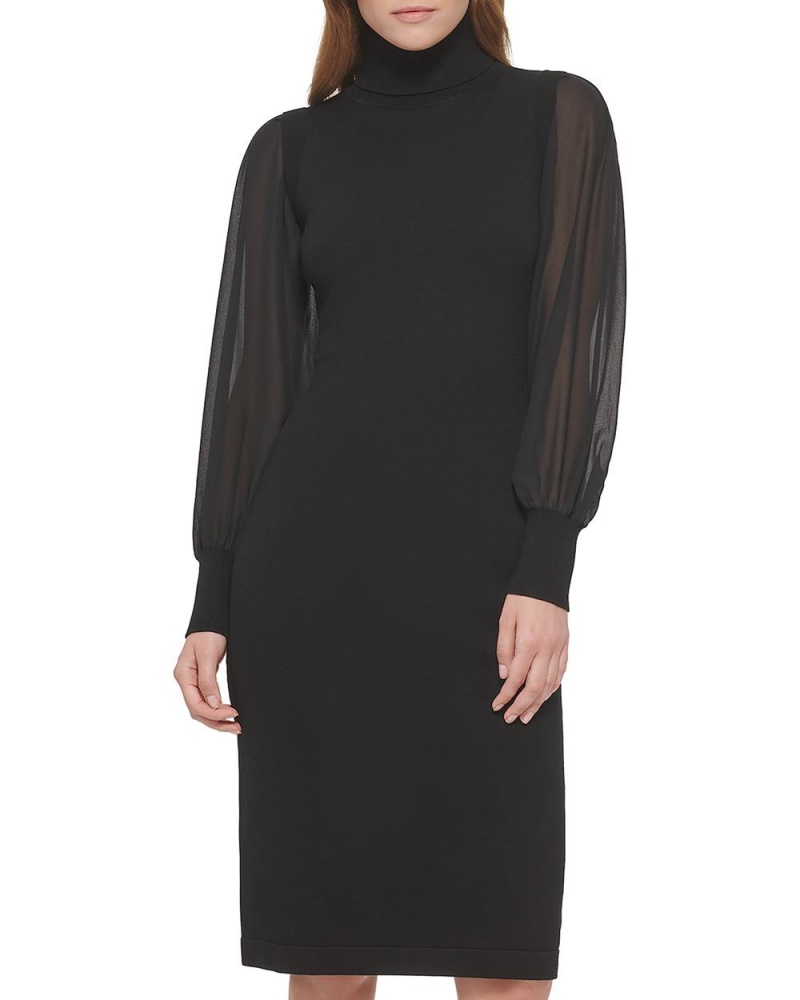 Mini Vestido Vince Camuto Chiffon-Sleeve Turtleneck Mujer Negras | 021-YHAJXG