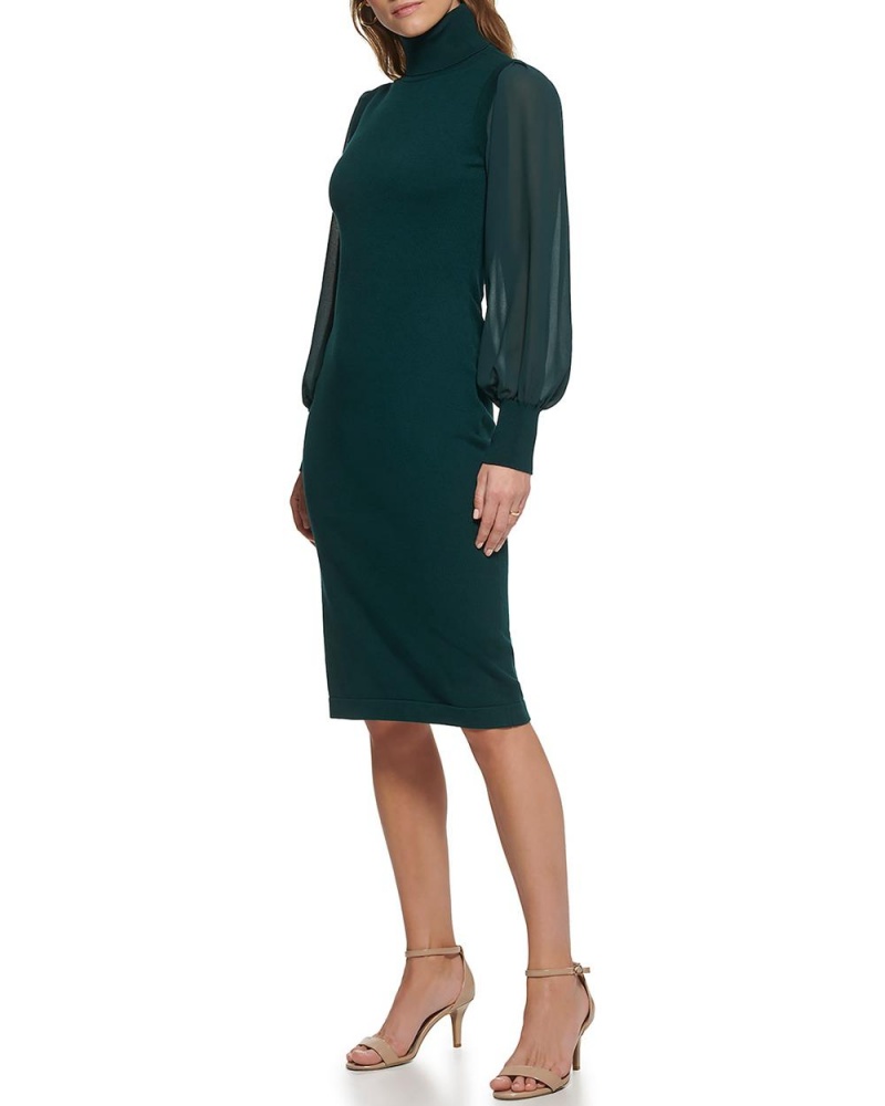 Mini Vestido Vince Camuto Chiffon-Sleeve Turtleneck Mujer Verde | 743-RDYXWB