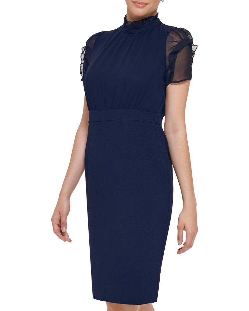 Mini Vestido Vince Camuto Chiffon-Sleeve Mujer Azul Marino | 396-IBRJVD