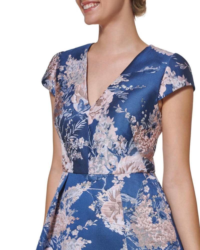 Mini Vestido Vince Camuto Floral-Pattern Fit-And-Flare (Petite) Mujer Azules | 645-UVRMHS