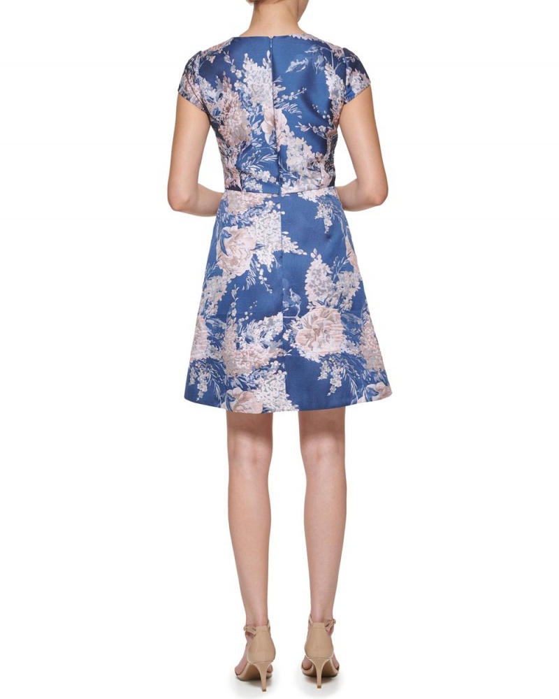 Mini Vestido Vince Camuto Floral-Pattern Fit-And-Flare (Petite) Mujer Azules | 645-UVRMHS