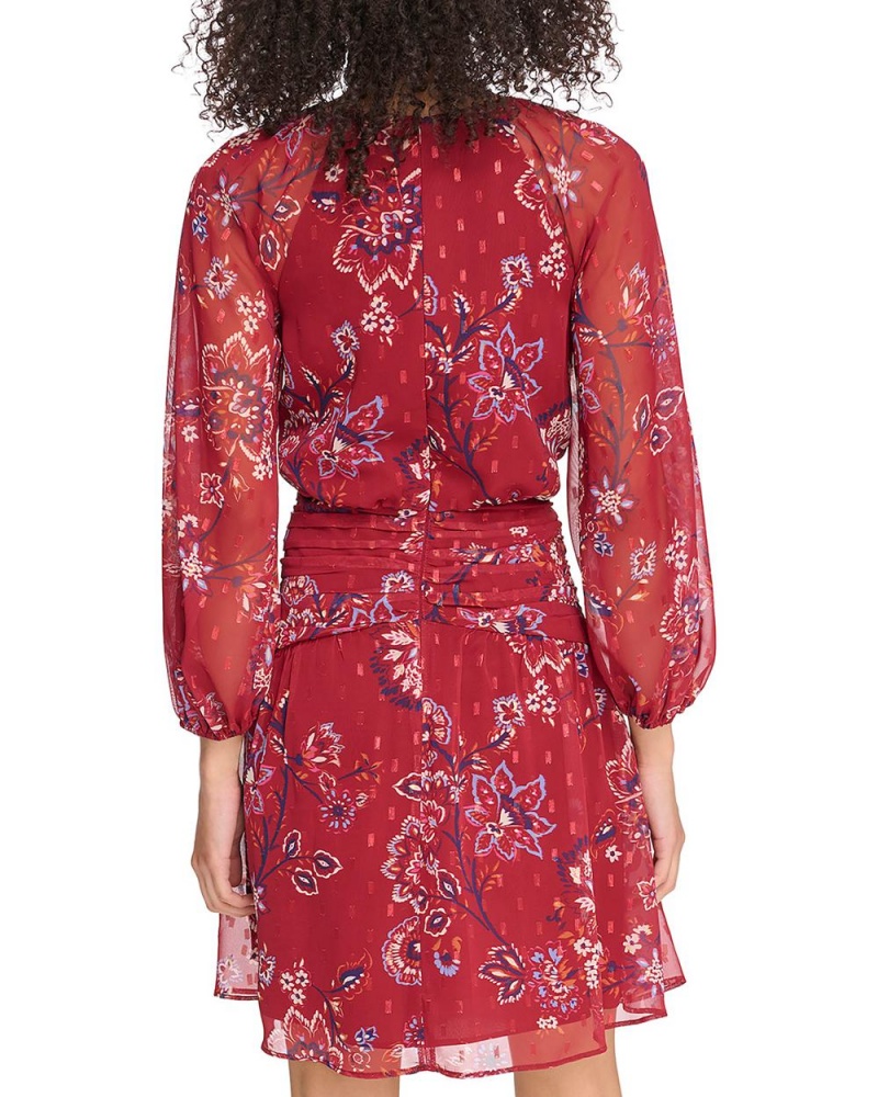 Mini Vestido Vince Camuto Floral-Print Chiffon Banded-Waist Mujer Rojas | 789-PIUKLF