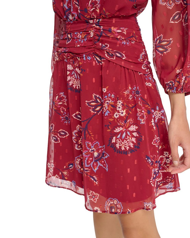 Mini Vestido Vince Camuto Floral-Print Chiffon Banded-Waist Mujer Rojas | 789-PIUKLF