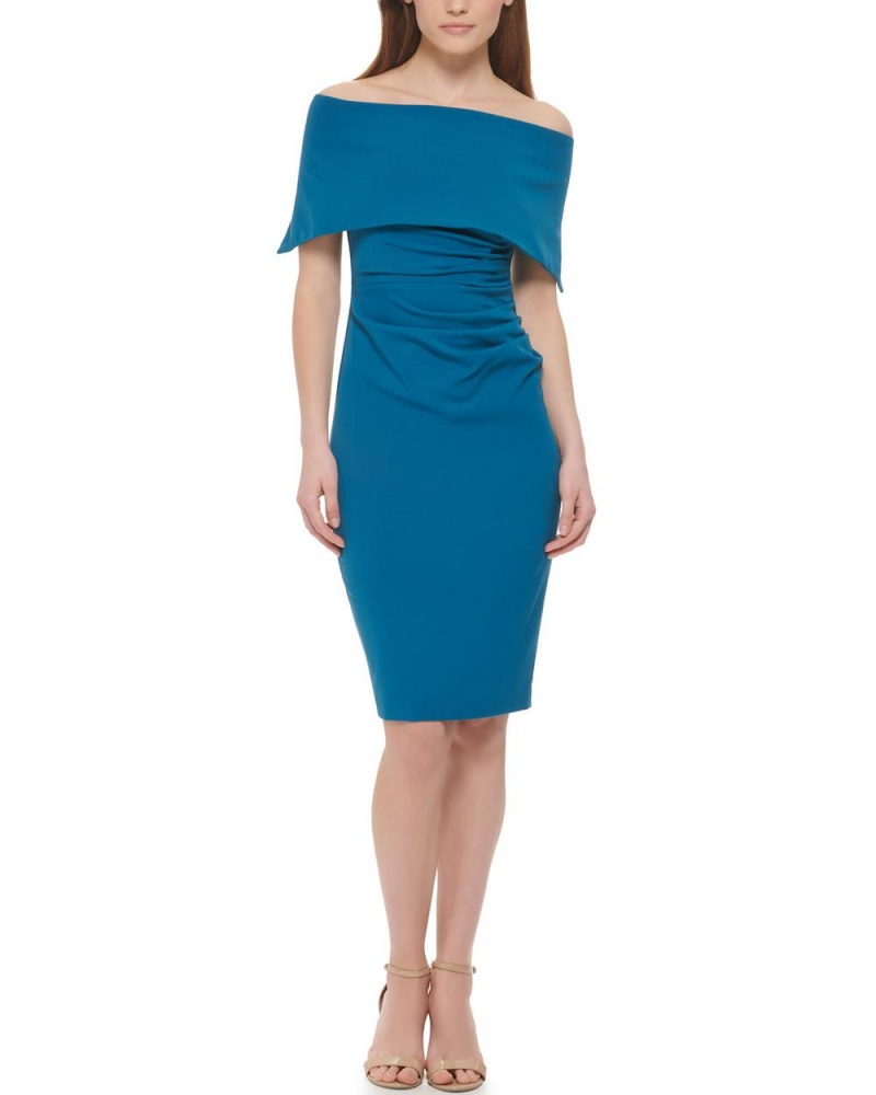 Mini Vestido Vince Camuto Off-The-Shoulder Sheath Mujer Azules | 284-UGOERV