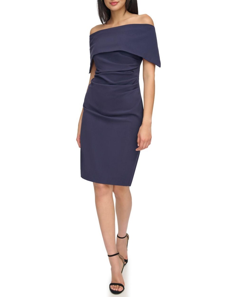 Mini Vestido Vince Camuto Off-The-Shoulder Sheath Mujer Azul Marino | 984-QMWYVR