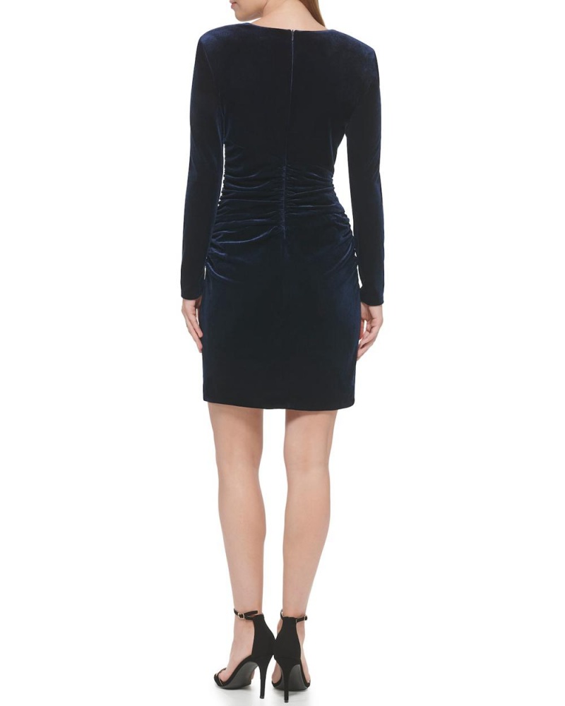 Mini Vestido Vince Camuto Ruched V-Neck Cocktail (Petite) Mujer Azul Marino | 527-FZLUBW