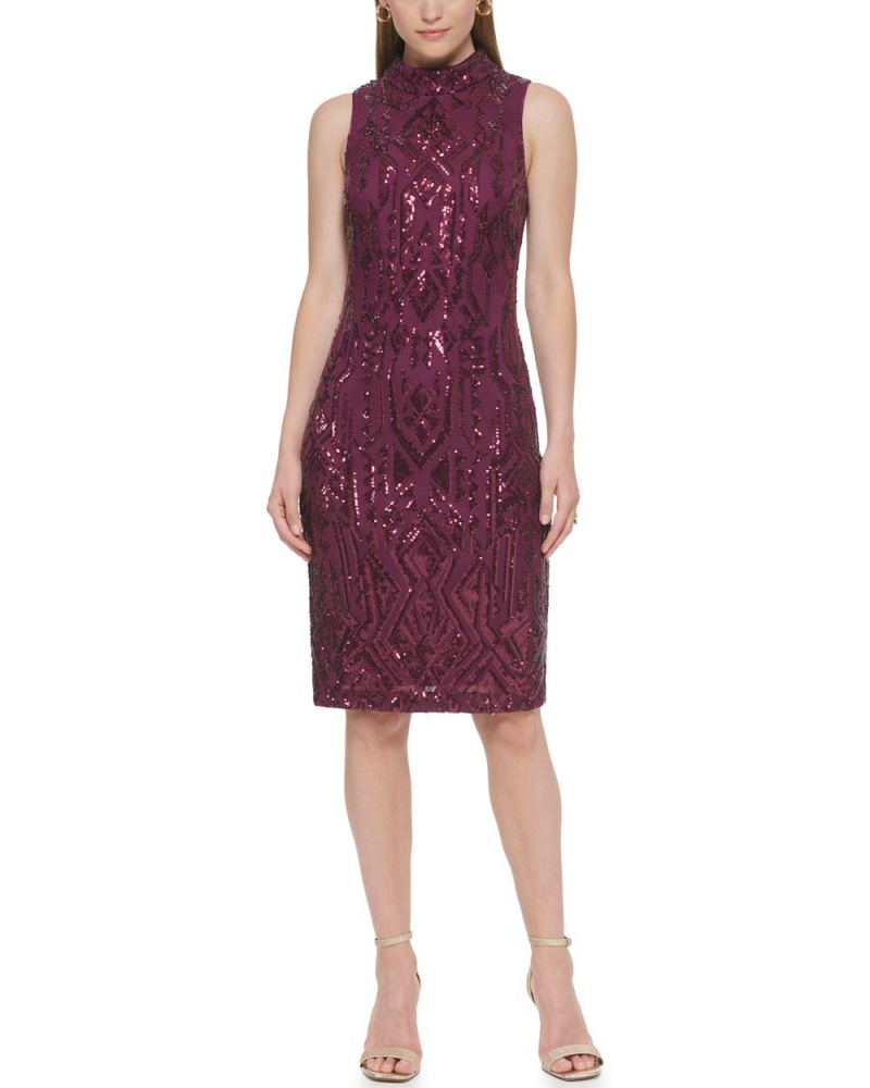 Mini Vestido Vince Camuto Sequined Mock-Neck Mujer Moradas | 214-MUHLKX