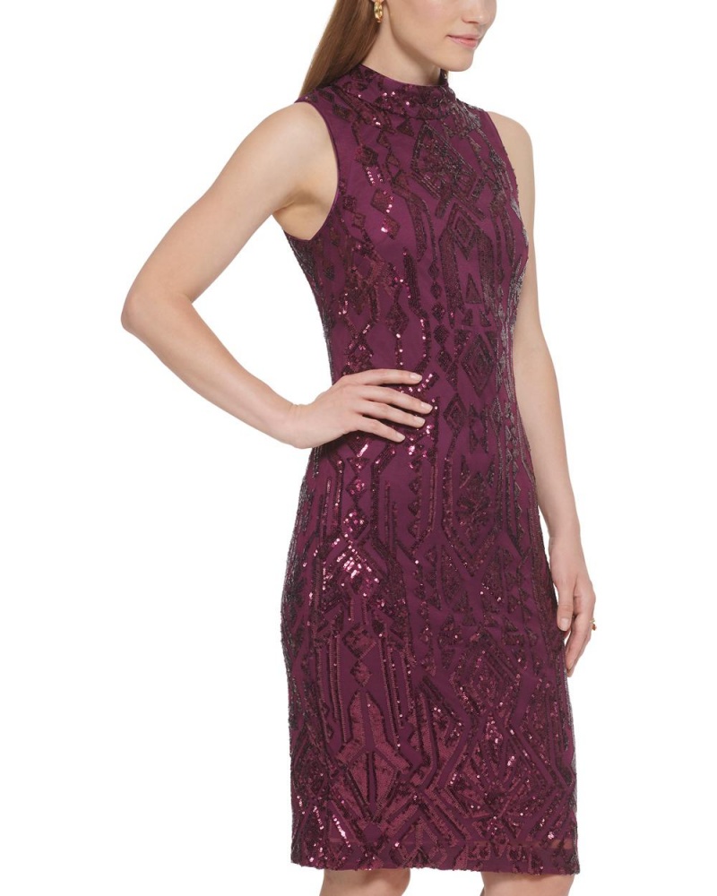 Mini Vestido Vince Camuto Sequined Mock-Neck Mujer Moradas | 214-MUHLKX