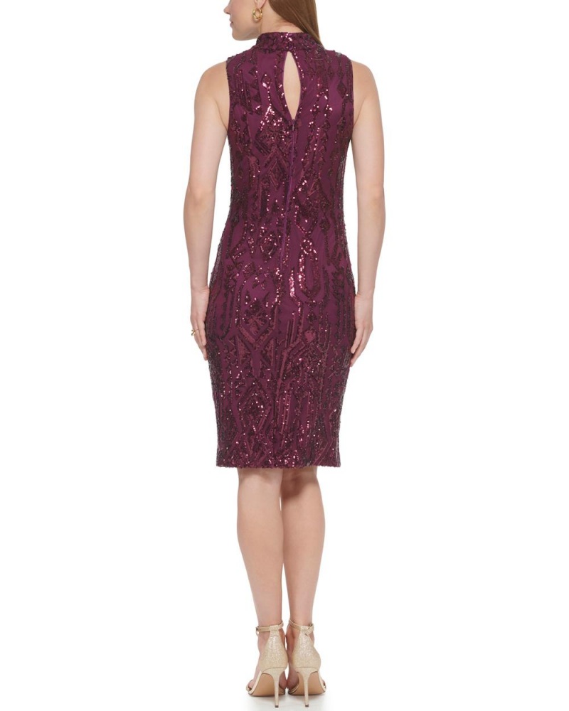 Mini Vestido Vince Camuto Sequined Mock-Neck Mujer Moradas | 214-MUHLKX