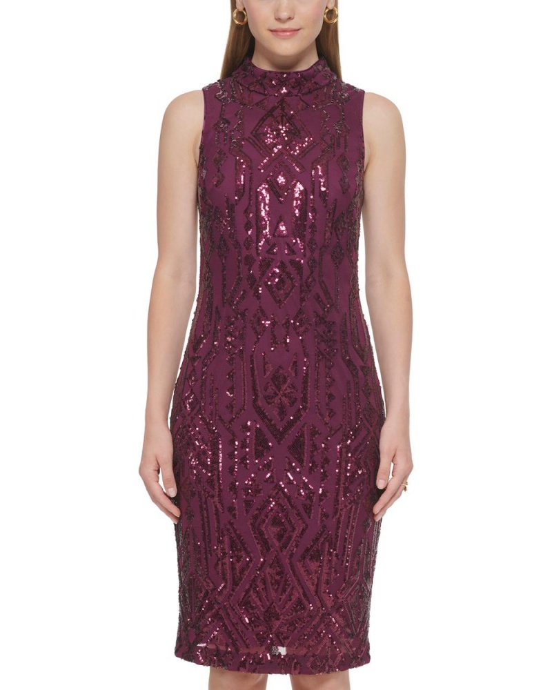 Mini Vestido Vince Camuto Sequined Mock-Neck Mujer Moradas | 214-MUHLKX