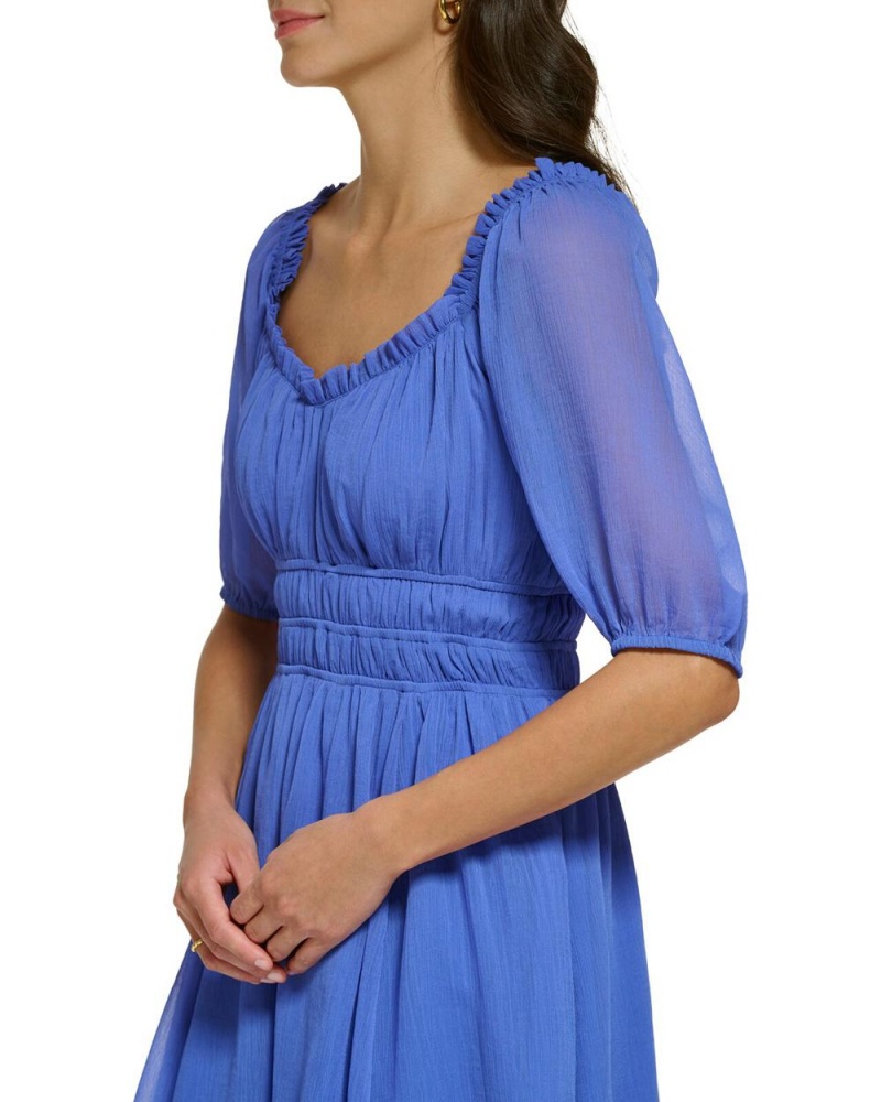 Mini Vestido Vince Camuto Shirred Fit-And-Flare Mujer Azules | 705-MFNVDY