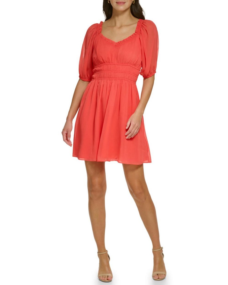 Mini Vestido Vince Camuto Shirred Fit-And-Flare Mujer Rojas | 103-SVPEFC