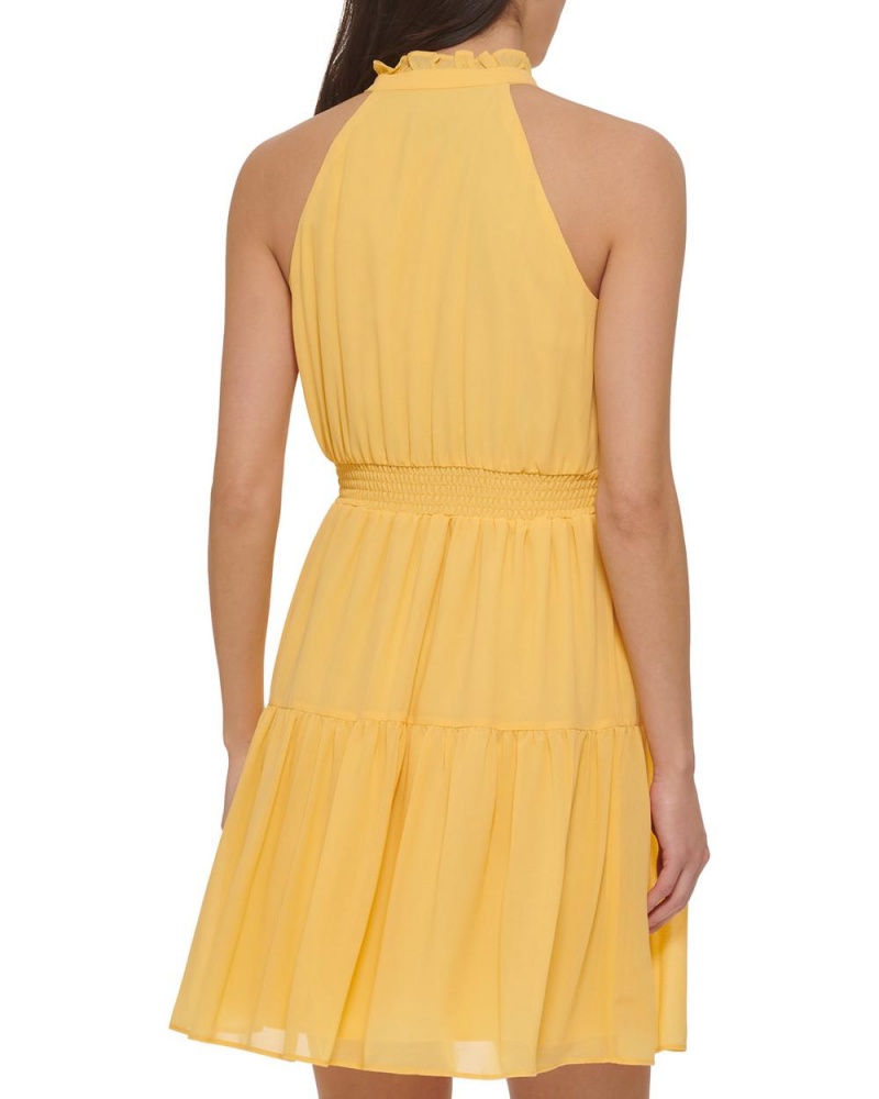 Mini Vestido Vince Camuto Smocked Fit-And-Flare (Petite) Mujer Amarillo | 739-BMCNAI