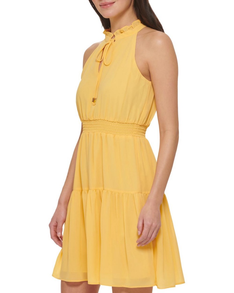 Mini Vestido Vince Camuto Smocked Fit-And-Flare (Petite) Mujer Amarillo | 739-BMCNAI