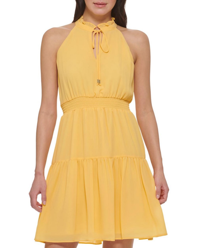 Mini Vestido Vince Camuto Smocked Fit-And-Flare (Petite) Mujer Amarillo | 739-BMCNAI