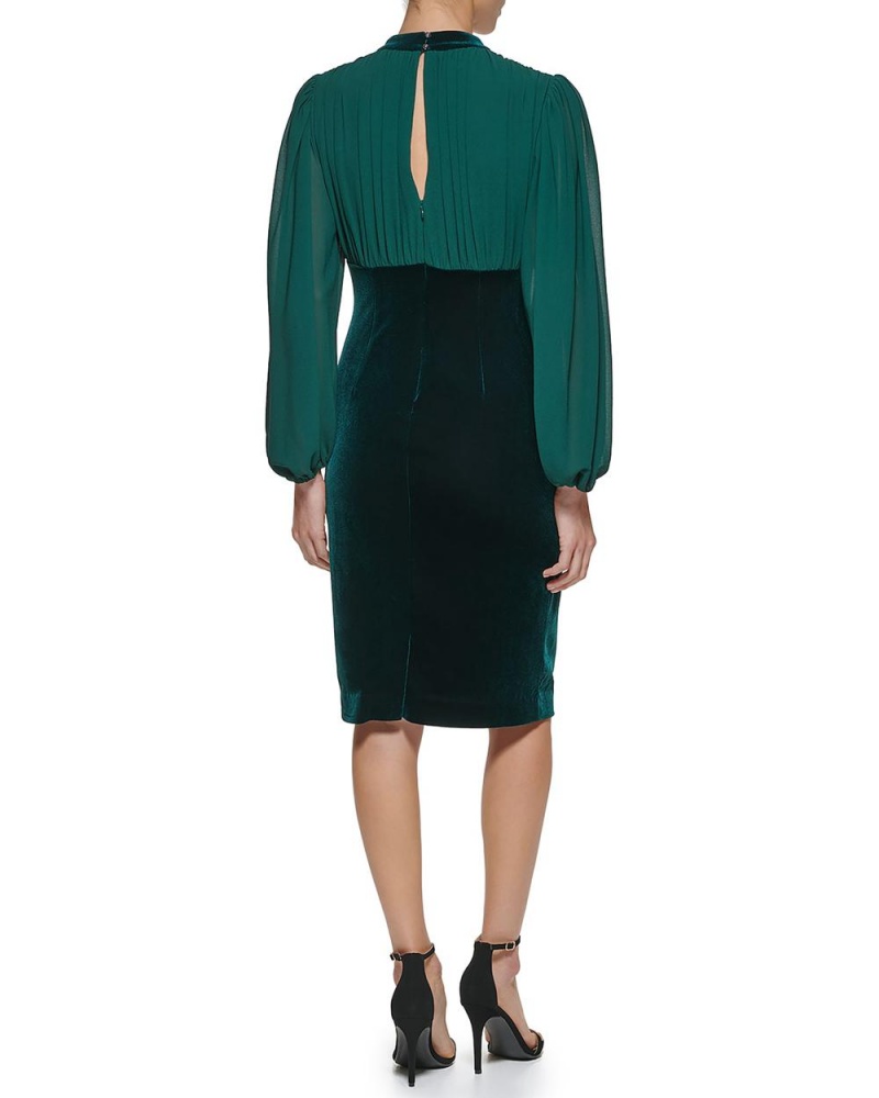 Mini Vestido Vince Camuto Velvet And Chiffon V-Neck Mujer Verde | 967-MAUYEB