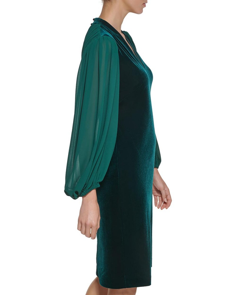 Mini Vestido Vince Camuto Velvet And Chiffon V-Neck Mujer Verde | 967-MAUYEB