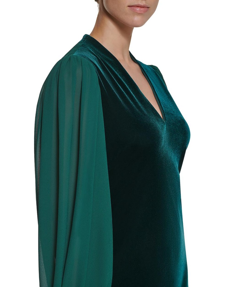 Mini Vestido Vince Camuto Velvet And Chiffon V-Neck Mujer Verde | 967-MAUYEB