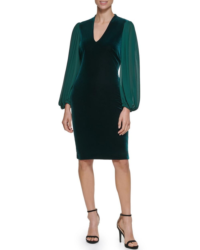 Mini Vestido Vince Camuto Velvet And Chiffon V-Neck Mujer Verde | 967-MAUYEB