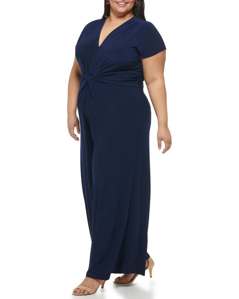 Mono Vince Camuto Twist-Front Wide-Leg (Plus Size) Mujer Azul Marino | 401-TQZKJD