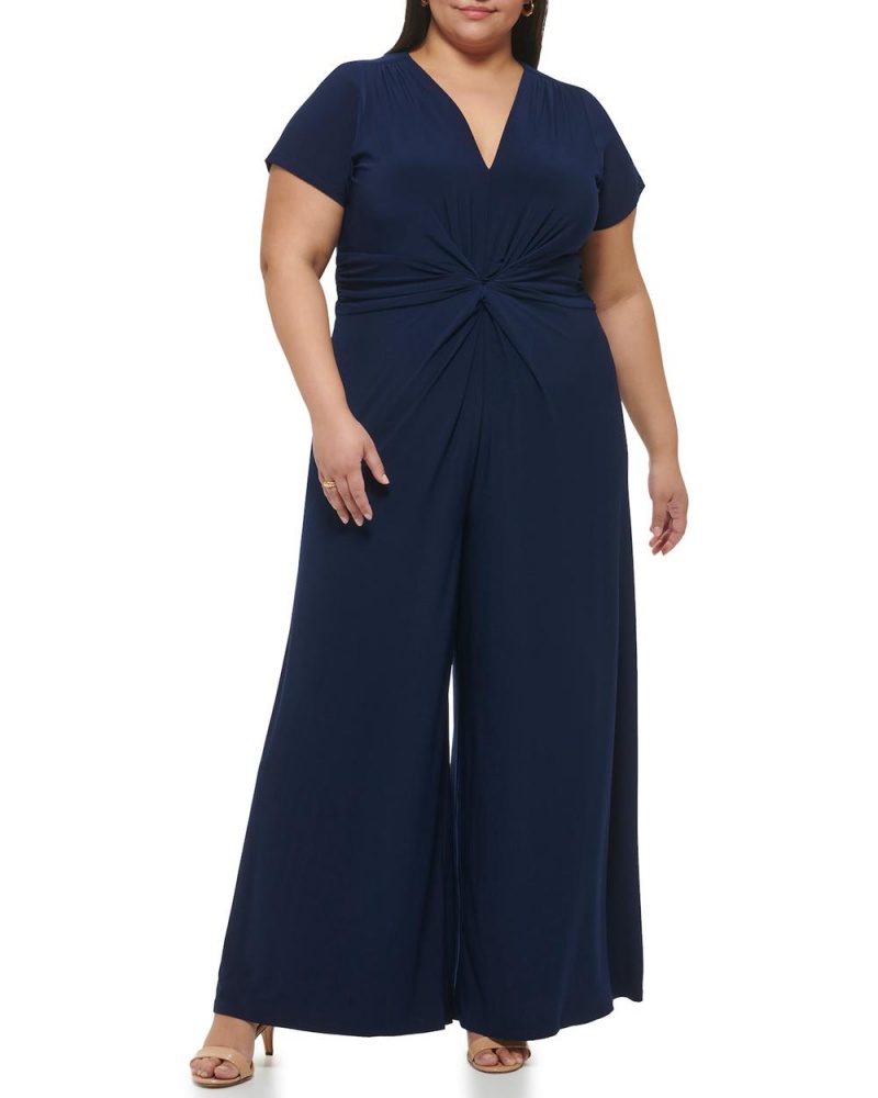 Mono Vince Camuto Twist-Front Wide-Leg (Plus Size) Mujer Azul Marino | 401-TQZKJD