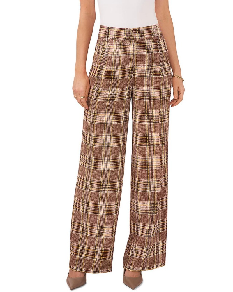 Pantalon Vince Camuto Plaid Plisado Wide-Leg Mujer Marrones | 803-MAXLYZ