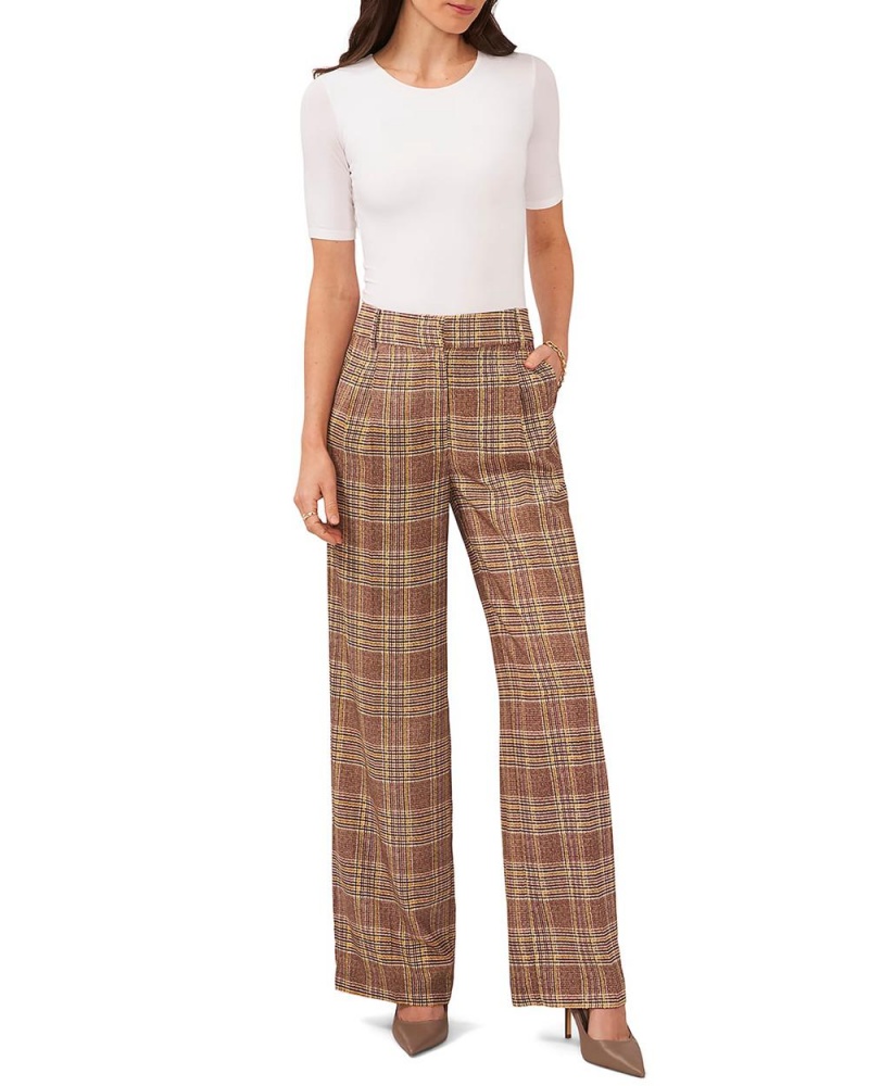 Pantalon Vince Camuto Plaid Plisado Wide-Leg Mujer Marrones | 803-MAXLYZ