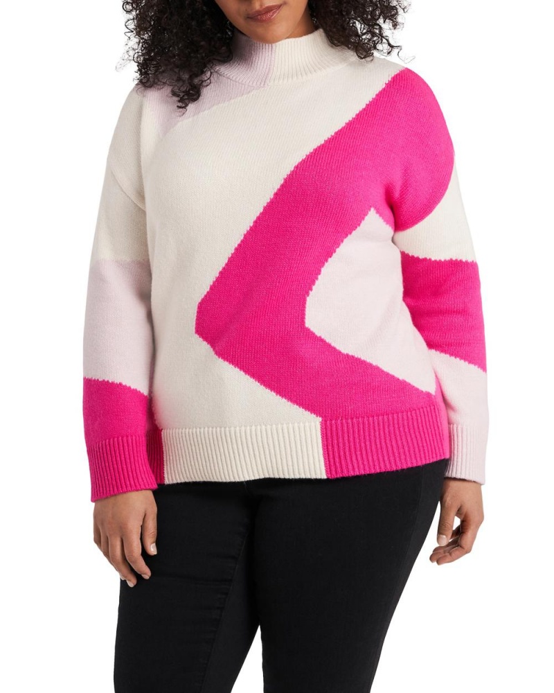 Suéter Vince Camuto Intarsia Estampadas (Plus Size) Mujer Rosas | 294-GLYUCB