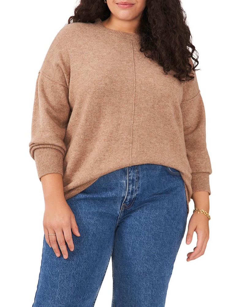 Suéter Vince Camuto Seamed Crewneck (Plus Size) Mujer Marrones | 672-TCWJLF