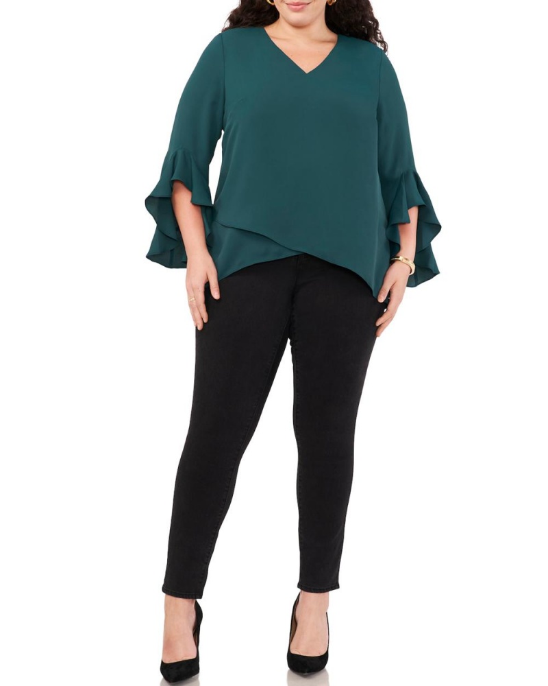 Tops Vince Camuto Crepe-De-Chine Flutter Sleeve Tunic (Plus Size) Mujer Verde | 608-NUPYHD