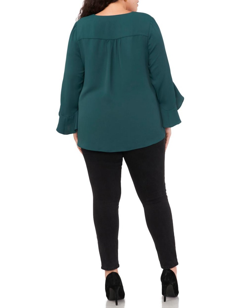 Tops Vince Camuto Crepe-De-Chine Flutter Sleeve Tunic (Plus Size) Mujer Verde | 608-NUPYHD