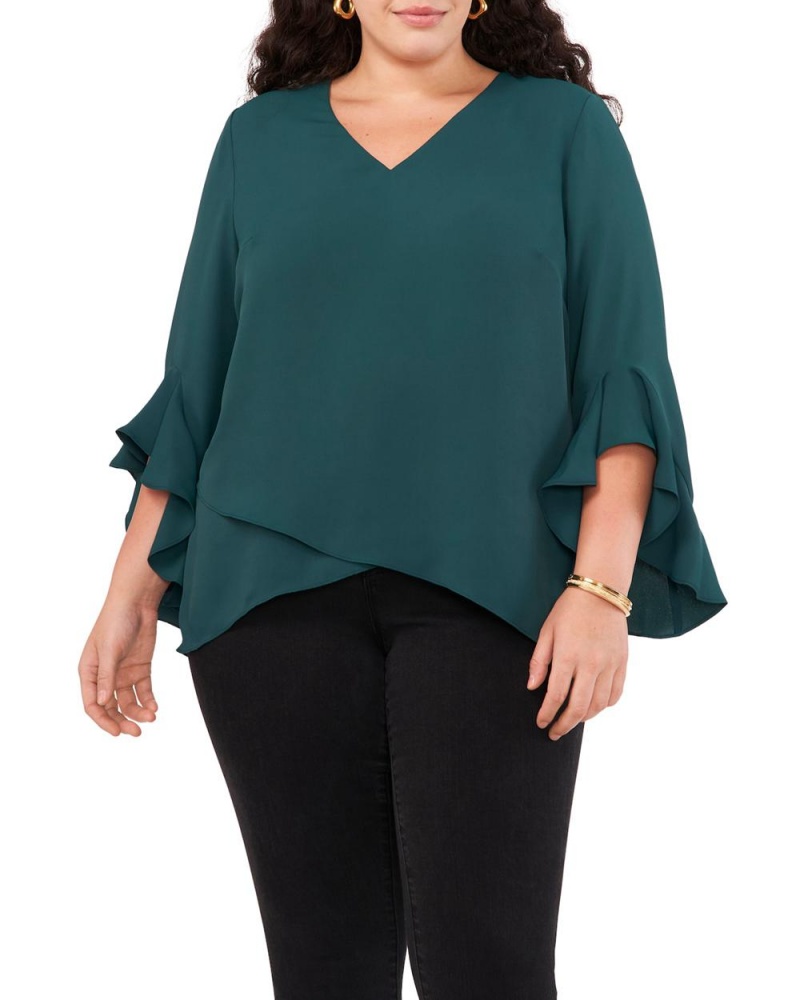 Tops Vince Camuto Crepe-De-Chine Flutter Sleeve Tunic (Plus Size) Mujer Verde | 608-NUPYHD